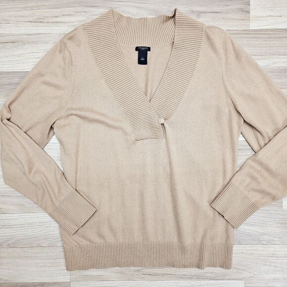 Ann Taylor Womens Tan V-neckline Solid  Sweater Size XL Cotton Rabbit Hair Wool - Picture 1 of 8
